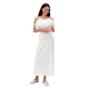 SLEEPER Boheme Slip Dress Feathers White Wedding Dress $298 NWT Large